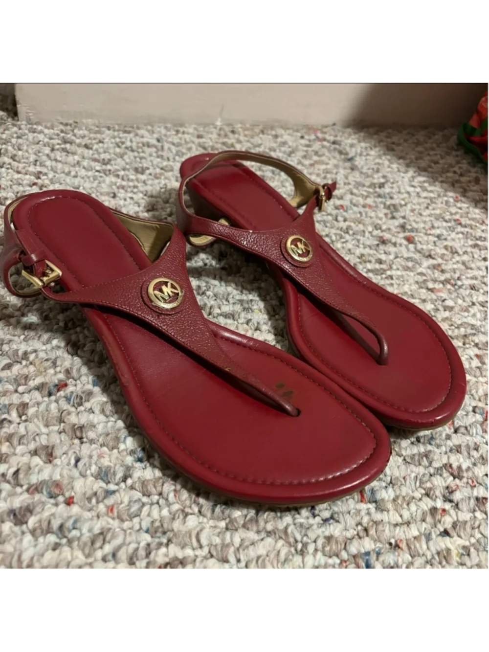 Michael Kors Burnt Red Ramona Leather Mini Wedge Sandals Sandals- Size 9.5